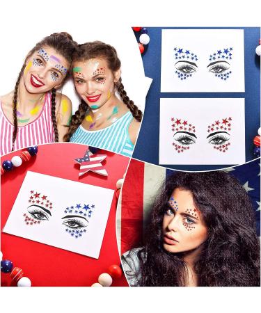 4th of July Patriotic Face Gems - 6 Piece Crystal Stars Rhinestone Eye Sticker Set - Buy Online on GoSupps.com