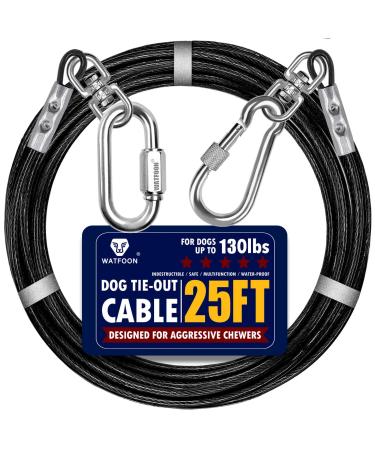 WATFOON 7.6 m long dog cable pet runner holding cable 3 m 6 m 9 m 12.2 m 15.2 m 19.8 m robust training line Kaufest Camping Ing Park Schwarz 25ft