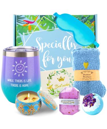 Gift Box for Women Birthday Bath Relax Spa Basket for Mom Wife Get Well Soon Gifts Baskets Ideas for Women on Mother s Day Birthday Blue Medium