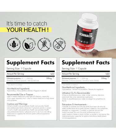 Echinacea Purpurea Extract 10X Concentrate 5 500 mg 90 Capsules Immune Support Cold and Flu Respiratory Health No Preservatives Non-GMO Gluten-free Made In Canada - Buy Online on GoSupps.com