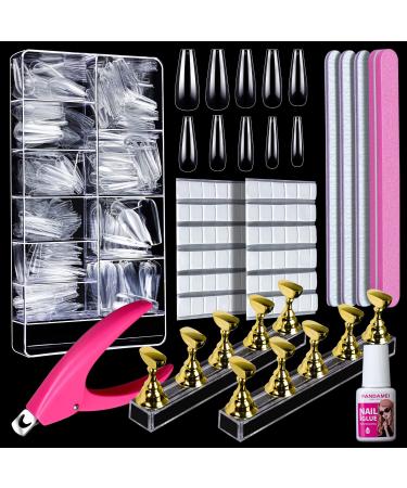 Clear Coffin Nail Tips Kit  FANDAMEI 600 PCS Full Cover Acrylic False Nail Tips  Long Ballerina Fake Coffin Nail Tips with Nail Glue  2 Set Nail Display Stand and for Nail Practice Nail Art DIY - Buy Online on GoSupps.com