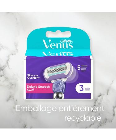 Gillette Venus Deluxe Smooth Swirl X3 Blade Refills For Women 5 Blades Blue 3 Count (Pack of 1) - Buy Online on GoSupps.com