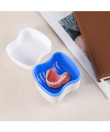 Strong Dark Blue Denture Case with Retainer Brush and Cups - Upgraded Dentures Box for Safe Storage and Cleaning - Buy Online on GoSupps.com