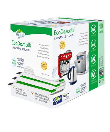 EcoDescalk Organic Descaler 10 Sachets 100% Natural Limescale Remover for Kettles Washing Machines and Dishwashers. Multipurpose Powder Limescale Cleaner for All Brands.