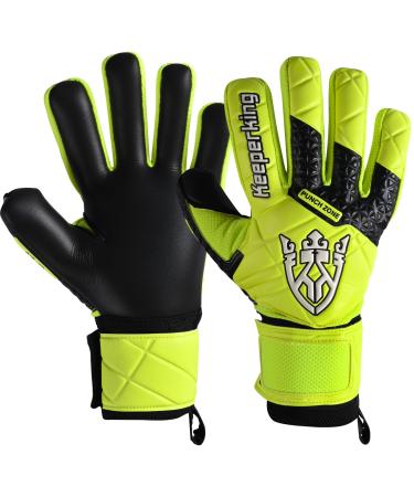 Keeperking goalkeeper gloves SP 2.0 children with finger saves junior adolescent adult goalkeeper gloves men from latex with a strong handle and removable finger protection football gloves Large 3-10 9 yellow-black-negetive cut