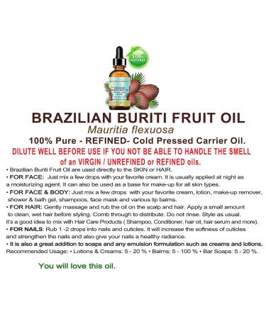 Buy Pure Brazilian Buriti Fruit Oil - Virgin Cold Pressed Carrier Oil 0.5 fl.oz | Ideal for Face Body Hair Lips & Nails by Botanical Beauty - Buy Online on GoSupps.com