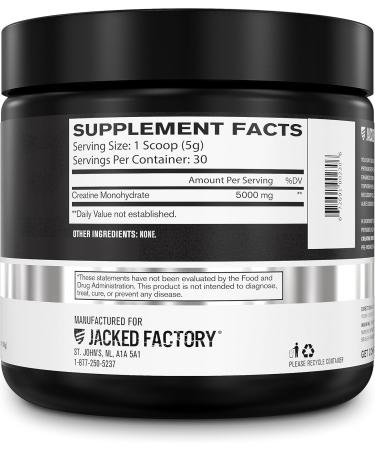 Jacked Factory Creatine Monohydrate Powder 150g - Creatine Supplement for Muscle Growth Increased Strength & Essentials Muscle Builder - Daily Muscle Builder with PeakATP (30 Capsules) - Buy Online on GoSupps.com
