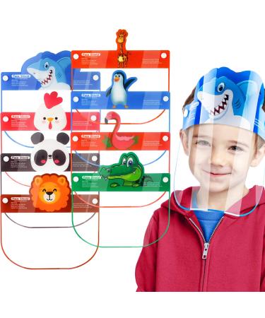 8-Pack Kids' Safety Face Shields Breathable Wrap-Around Full Protection Clear Vision Coverings Reusable Lightweight High-Transparency Elastic Headband Padding Cartoon Animals Boy Girl Comfortable Fit