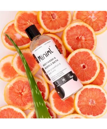 Miniml All Natural Body Wash and Bubble Bath - 500ml Moisturising Pink Grapefruit and Aloe Vera Sensitive Skin Eco Shower Gel Bath Soak - Vegan Friendly High Foam - Buy Online on GoSupps.com