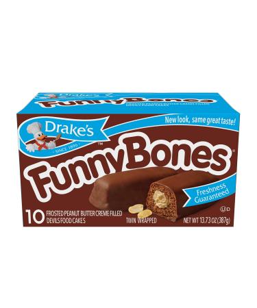 Drake's Funny Bones, 10 Twin-Wrapped Peanut Butter Creme-Filled Devils Food Cakes (Pack of 1)