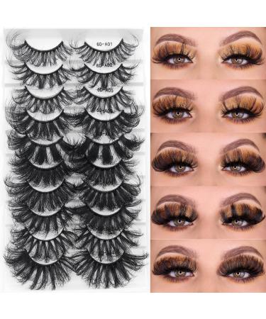 IFLOVEDEKD 25mm Lashes Thick Faux Mink Lashes Fluffy Wispy False Eyelashes 10 Pairs 1 Pack Dramatic 5D Effect Fake Eye Lashes Handmade Reusable Lashes Multipack Mix | 10 Styles