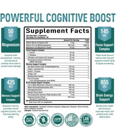 PURELY OPTIMAL Premium Brain Supplement - Boost Focus & Memory | 60 Capsules - Buy Online on GoSupps.com