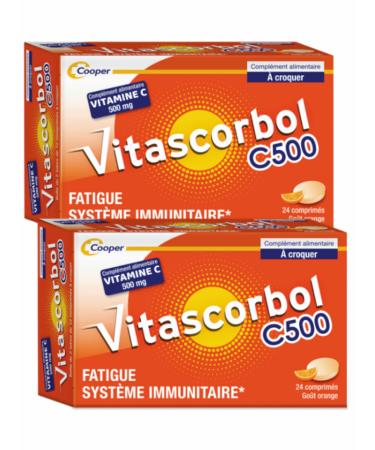 Vitascorbol Vitamine C 500 mg croquer Go t Orange - Lot de 2 Boites de 24 Comprim s