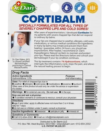 Dr. Dan's Cortibalm: Healing Lip Balm for Dry Cracked Lips - 1 Pack - Men, Women, Children - Buy Online on GoSupps.com