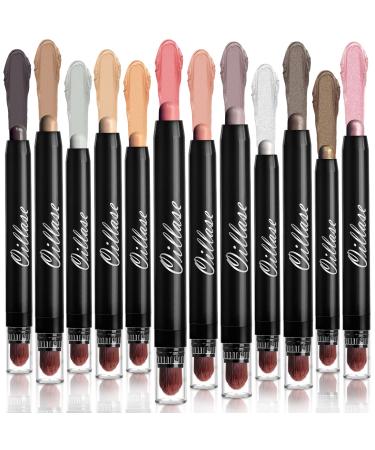 Oillase 12 PCS Eyeshadow Stick Sets with Smudge Proof Eyeshadow Primer Base  Glitter Eyeshadow Pen with Soft Brush  Cream Eye Shadow Stick Makeup  Shimmer and Matte Eyeshadow Pencil Crayon COLOR 3 - Buy Online on GoSupps.com