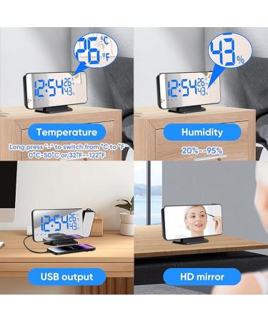 TAKRINK Alarm Clock Digital Radio Alarm Clock with 4 Levels Screen Brightness Projection Alarm Clock with Temperature Alarm Clock with Projection Dual Alarm Type-C Charger 180° Projector Projection - Buy Online on GoSupps.com