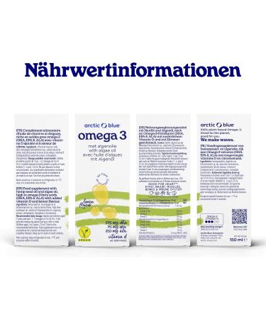 Arctic Blue Omega 3 Premium Vegan Oil - 150ml - 370mg DHA & 75mg EPA & 350mg ALA Per Serving - Contains Seaweed Oil & Hemp Oil with Vitamin - Buy Online on GoSupps.com