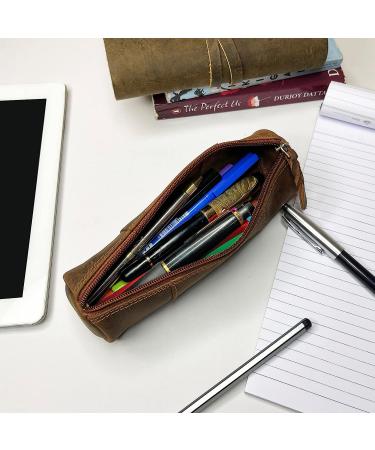 RUSTIC TOWN Leather Pencil Pouch - Zippered Pen Case for Work & Office (Brown) - Buy Online on GoSupps.com