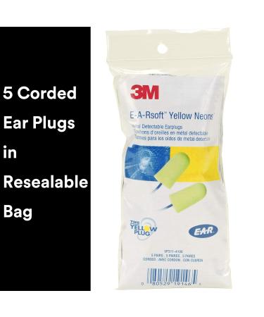 3M Ear Plugs 5 Pairs E-A-Rsoft Yellow Neons VP311-4106 - Metal Detectable Cord, Disposable Foam NRR 32 - Buy Online on GoSupps.com