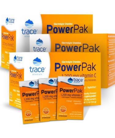 Trace Minerals | Power Pak Electrolyte Powder Packets | 1200 mg Vitamin C Zinc Magnesium | Boost Immunity Hydration and Natural Energy | Orange Blast | 90 Packets