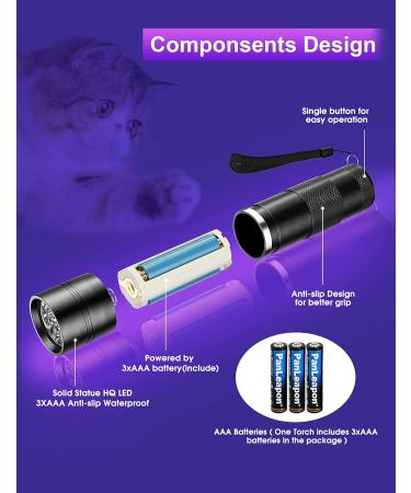 Fulighture UV Torch Pets Black Light 12LED 395nm Dogs/Cats Urine Detector Ultraviolet Flashlight Find Dry Stains on Carpets/Rugs/Floor with Batteries Included 395nm 1 Count (Pack of 1) - Buy Online on GoSupps.com