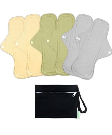 wegreeco 6 Pcs Reusable Menstrual Pads, Ultra Absorbent Bamboo Fleece Cloth Pads for Period, Sanitary Pads for Teens, Women, Nonslip Panty Liners + 1 Pc Wet Bag (Mustard Yellow, Grey, Beige, M) Medium (Pack of 6) Mustard Y…