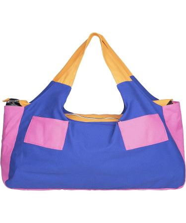 JoYnWell Large Yoga Mat Bag Carrier for Yoga Mats, Bolster, Block, and Workout Gear - Durable 12oz Canvas Exercise Tote with 4 Zipper Pockets in Lapis-Bubblegum - Buy Online on GoSupps.com