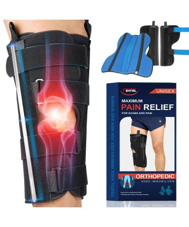 FEATOL Knee Immobilizer 3-Panel Knee Brace for Knee Pain 2.5 Thick Cushion Adjustable Side Panels Knee Splint for Men and Women ACL PCL Post-Surgery Injury Recovery Large