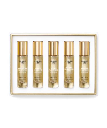 Creed Women's Holiday Gift Coffret Set Features 5 Signature Perfume Scents of Aventus for Her Wind Flowers Love in White Royal Princess Oud and Spring Flower 5 x 10ml