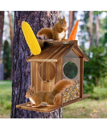 Garden Squirrel Feeder Wooden Squirrel Feeder House Large Capacity Squirrel Feeding Stations Easy to Fill Chipmunk Feeding Platform for Corn Peanuts Outside 32.5x12.5x21cm - Buy Online on GoSupps.com