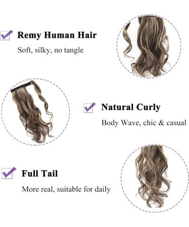 18" SEGO Ponytail Extension Human Hair 100% Real Remy Curly Wavy #4/27 Medium Brown&Dark Blonde Wrap Around One Piece Clip in Hairpieces for Women Body Wave (90g) - Buy Online on GoSupps.com