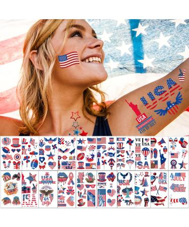 20 Sheets 4th of July Temporary Tattoos for Women   Independence Day Waterproof Body Art Stickers 4th of July  20 Sheets
