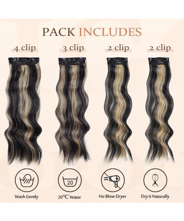 Vigorous 24" Clip-In Hair Extensions - Wavy Black Mix Blonde (4PCS) - Soft Synthetic Hairpieces for Women - Buy Online on GoSupps.com