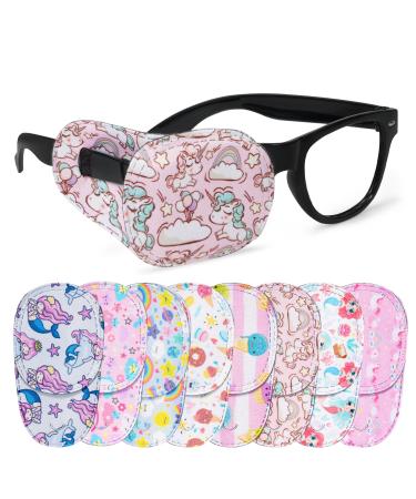 8 Pieces Eye Patches for Kids Girls Eye Patch for Glasses Over The Lens Cartoon Reusable Eyepatch for Toddler Children Lazy Eye Amblyopia Strabismus to Cover Either Eye 1 Count (Pack of 8) Girls