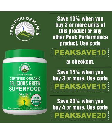 Peak Performance Organic Greens Superfood Powder - 25+ Organic Ingredients for Max Energy. Vegan Keto Daily Drink for Athletic Performance - Buy Online on GoSupps.com