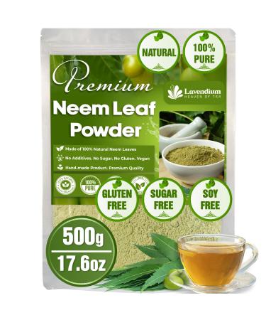 Lavendium Premium 500g (17.6oz) Neem Leaf Powder 100% Natural and Pure from Neem Leaves Neem Leaves Herbal Tea No Additives No Gluten No Sugar Vegan CA Neem 500 Gr