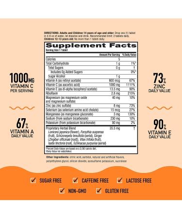 Airborne 1000mg Vitamin C with Zinc, Sugar-Free Immune Support Supplement - 30 Fizzy Tablets - Zesty Orange Flavor - Buy Online on GoSupps.com