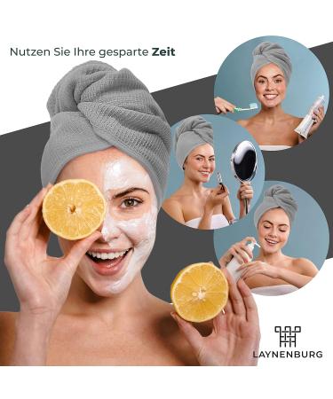 Laynenburg Premium Waffelpique Haarurban - 100% Cotton Quick-Drying Turban Towel for Short & Long Hair - Gray Hair Towel with 2 Buttons - 1 Piece - Buy Online on GoSupps.com