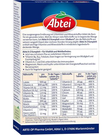 Abbey A-Z Complete Long-Term Multivitamin 24 High-Dose Vitamins & Minerals Vegetarian Lab Tested 40 Cherry Depot Tablets (1 Pack) for Optimal Health - Buy Online on GoSupps.com