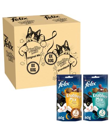 FELIX Nibble Mix Original & Beach Fun cat snack with different varieties Mixtray 2x(8x60g) - Buy Online on GoSupps.com