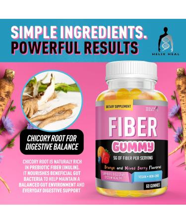 Helix Heal Prebiotic Fiber Gummies for Adults - 5g Fiber per Serving (Chicory Root/Inulin) Digestive Health & Regularity Support Orange & Mixed Berry Flavor 3 Gummies/Serving 60CT - Buy Online on GoSupps.com