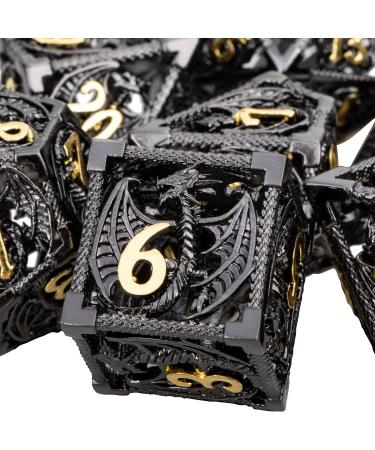 ARUOHHA Hollow DND Metal Dice Set Black Gold Dungeons and Dragons Dice D and D Dice Role Playing Games D+D Polyhedral Dice 7PCS RPG D&D Dice with Gift Box D20 D12 D10 D8 D6 D4