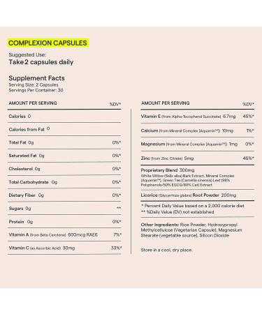 Rae Wellness Complexion Capsules - Natural Skin Supplement with Vitamin C, A, White Willow Bark, Zinc - Vegan, Non-GMO, Gluten-Free - 60 Capsules - Buy Online on GoSupps.com