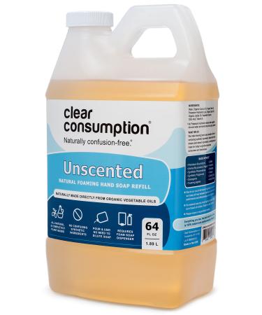 Clear Consumption All Natural Unscented/Fragrance Free Plant-Based Foaming Hand Soap Refill - Made Directly from Organic Vegetable Oils  64 oz (1/2 Gallon) Unscented 64 Fl Oz (Pack of 1) - Buy Online on GoSupps.com