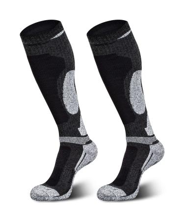 Merino Wool Ski Socks for Cold Weather Hiking Snowboarding Socks Thermal Knee High Warm Heated Socks 2 Pairs-black Medium