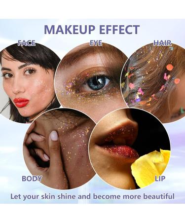 DAGEDA Body Glitter Gel - Roll-on Holographic Face and Body Shimmer Gel with Sequins and Gems - White Glitter Makeup for Rave and Festivals - Buy Online on GoSupps.com