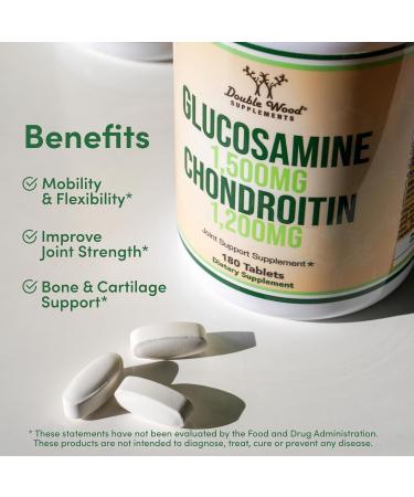 Glucosamine Chondroitin Triple Strength (1,500mg Glucosamine Sulfate 1,200mg Chondroitin) 180 Tablets Two Month Supply (Joint Support Supplement) Gluten Free Non-GMO by Double Wood - Buy Online on GoSupps.com