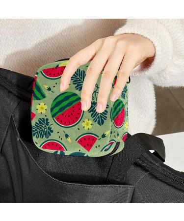 Stylish Menstruation Pad Bag with Zipper - Women's Napkin & Tampon Storage | Mature Watermelon Leaves & Flowers Design - Buy Online on GoSupps.com