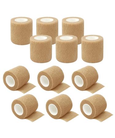 12 Rolls Athletic Pre Wrap Tape 2 Inch Self Adhesive Bandage Wrap Cohesive Wrap Bandages for Athletic Baseball Wrist Tape Sports Pets Wrist Ankle Hands Knees - 5 Yards Black (Brown)