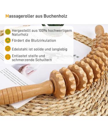 Wooden Massage Roller for Lymphatic Drainage | Back Massager with Handle | Fascia Rod for Waist & Thighs - International Shipping Available - Buy Online on GoSupps.com